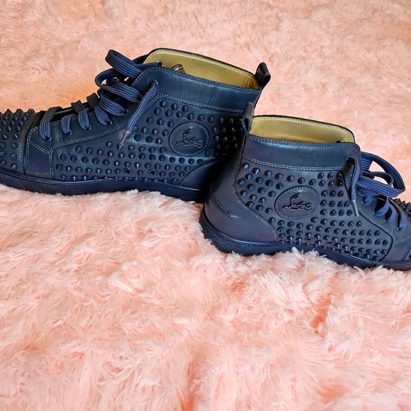 Navy Blue mid-top spiked Christian Louboutin leather Sneaker